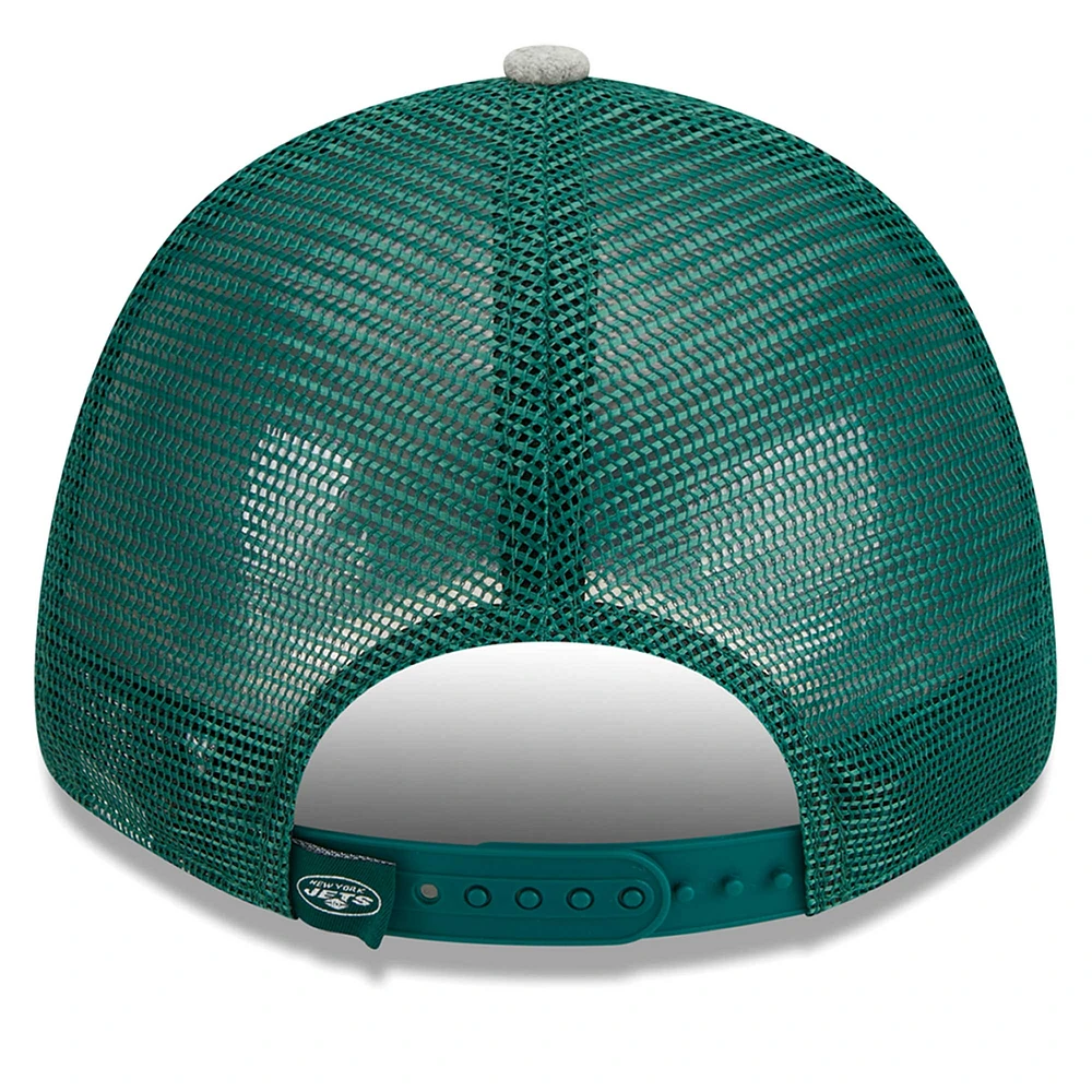 Casquette réglable New Era New York Jets Pop Trucker 9FORTY gris chiné/vert pour hommes