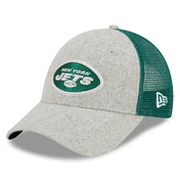 Casquette réglable New Era New York Jets Pop Trucker 9FORTY gris chiné/vert pour hommes