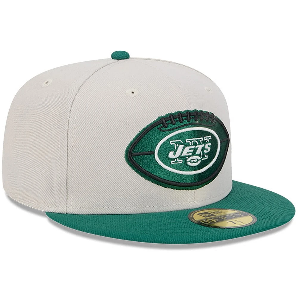 Casquette ajustée New Era Stone/Kelly Green York Jets 2024 Sideline Historic 59FIFTY pour hommes