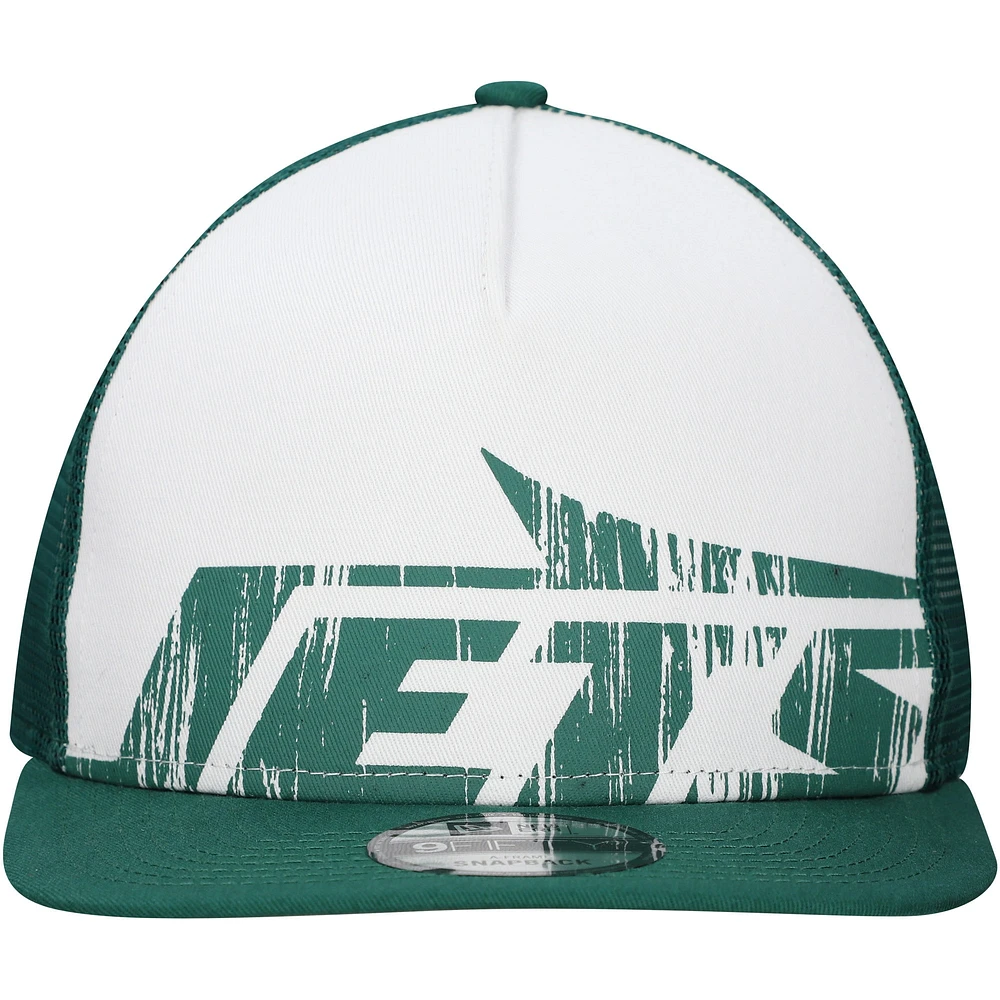 Casquette à visière plate New Era New York Jets blanche/verte à imprimé vieilli 9FIFTY A-Frame pour homme