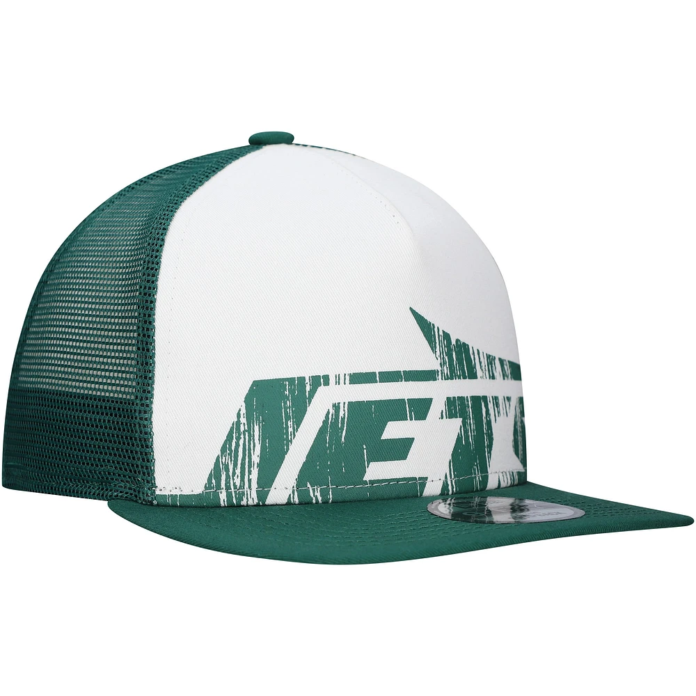 Casquette à visière plate New Era New York Jets blanche/verte à imprimé vieilli 9FIFTY A-Frame pour homme