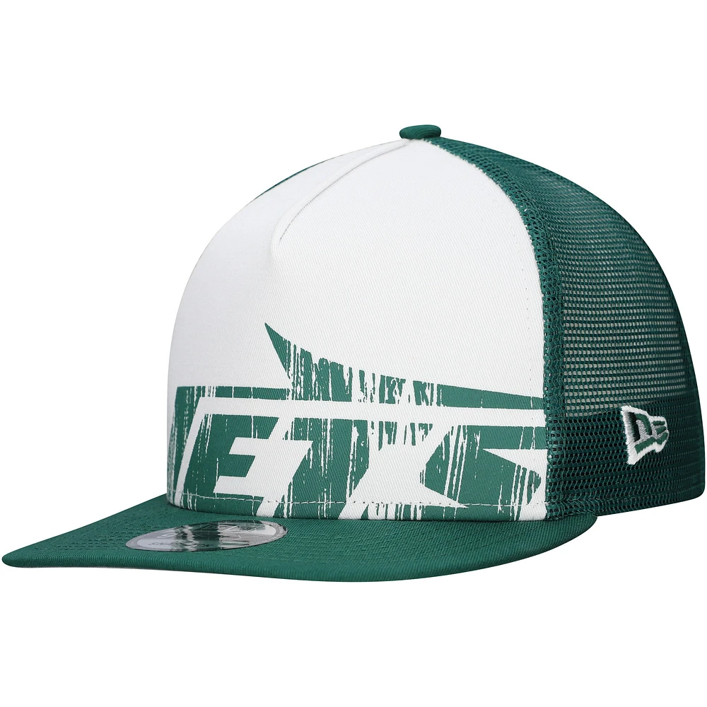 Casquette à visière plate New Era New York Jets blanche/verte à imprimé vieilli 9FIFTY A-Frame pour homme