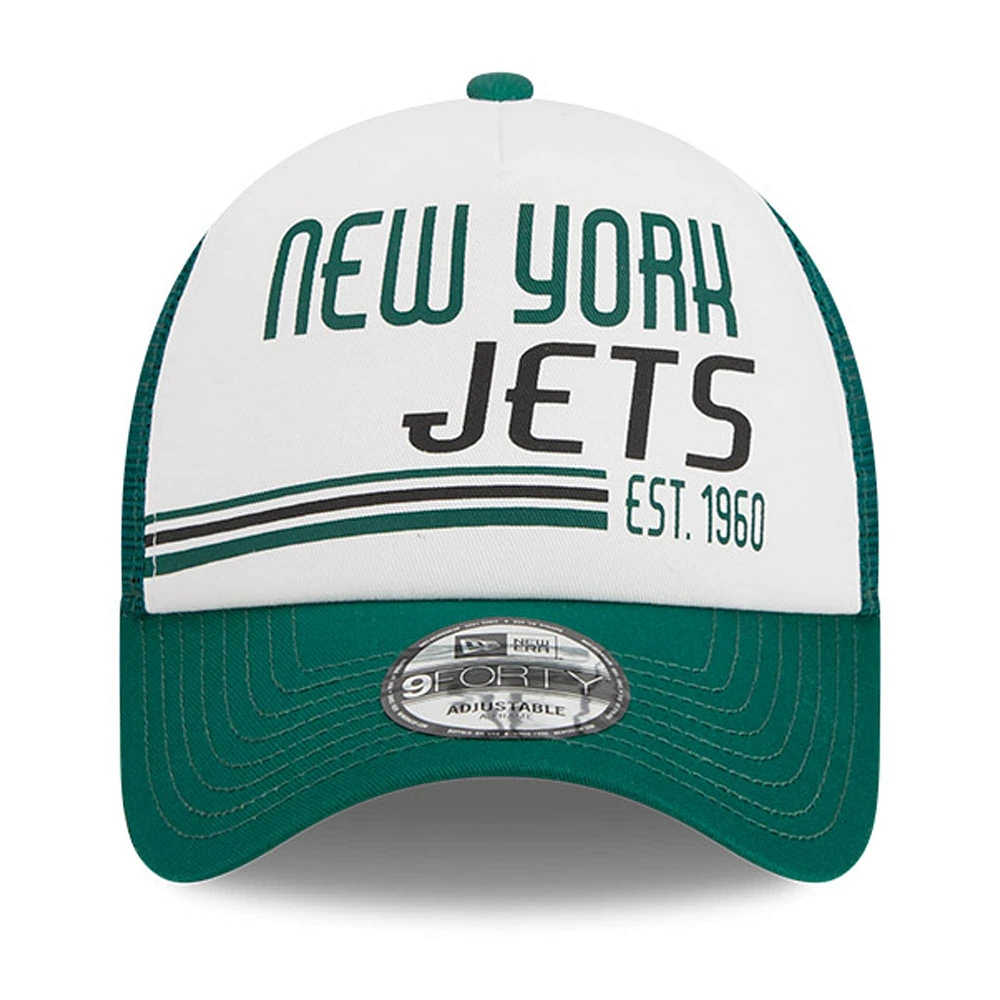 Casquette réglable New Era New York Jets Stacked A-Frame Trucker 9FORTY pour hommes, blanc/vert