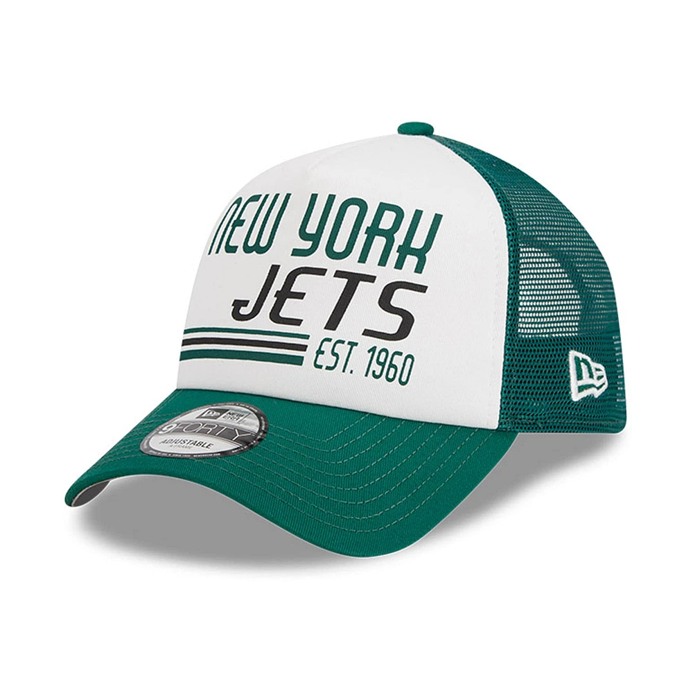 Casquette réglable New Era New York Jets Stacked A-Frame Trucker 9FORTY pour hommes, blanc/vert