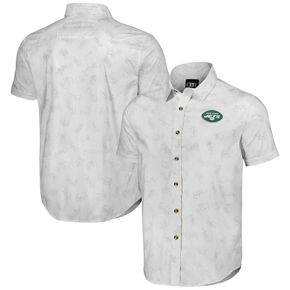 Chemise boutonnée à manches courtes tissée blanche New York Jets pour homme de la collection NFL x Darius Rucker par Fanatics