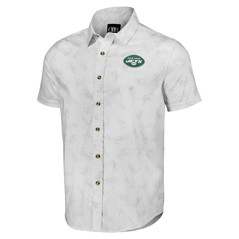 Chemise boutonnée à manches courtes tissée blanche New York Jets pour homme de la collection NFL x Darius Rucker par Fanatics