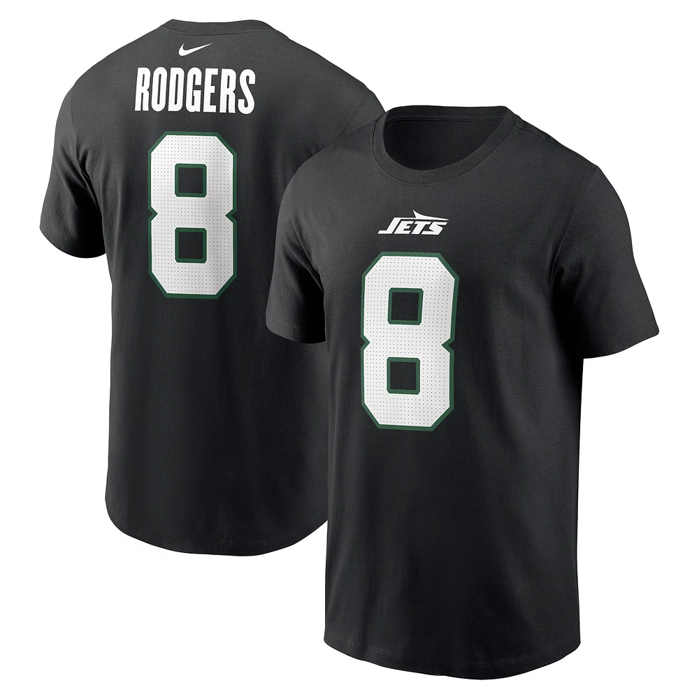 T-shirt avec nom et numéro Nike Aaron Rodgers pour hommes, noir, New York Jets