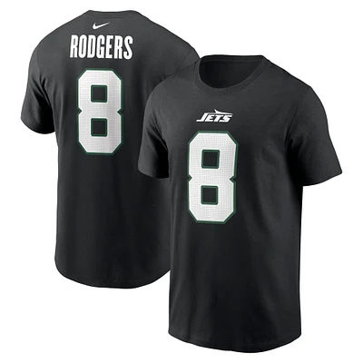 T-shirt avec nom et numéro Nike Aaron Rodgers pour hommes, noir, New York Jets