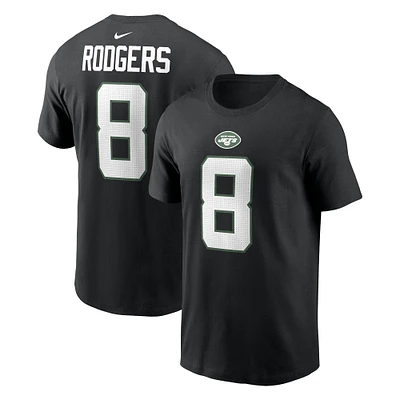 T-shirt Nike Aaron Rodgers pour hommes, noir, nom et numéro du joueur des New York Jets