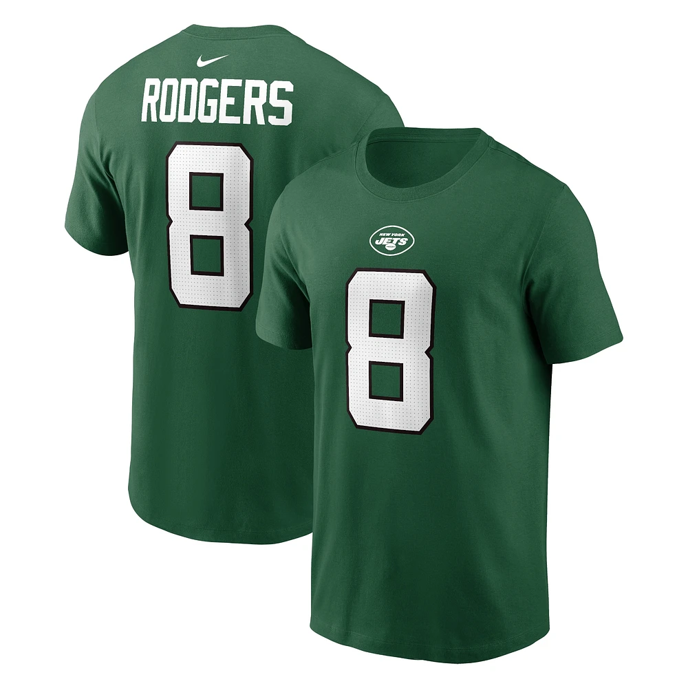 T-shirt vert avec nom et numéro de joueur des New York Jets Nike Aaron Rodgers pour hommes