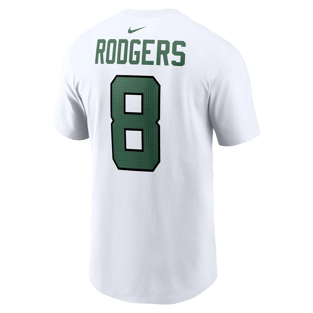 T-shirt Nike Aaron Rodgers pour hommes, blanc, nom et numéro du joueur des New York Jets