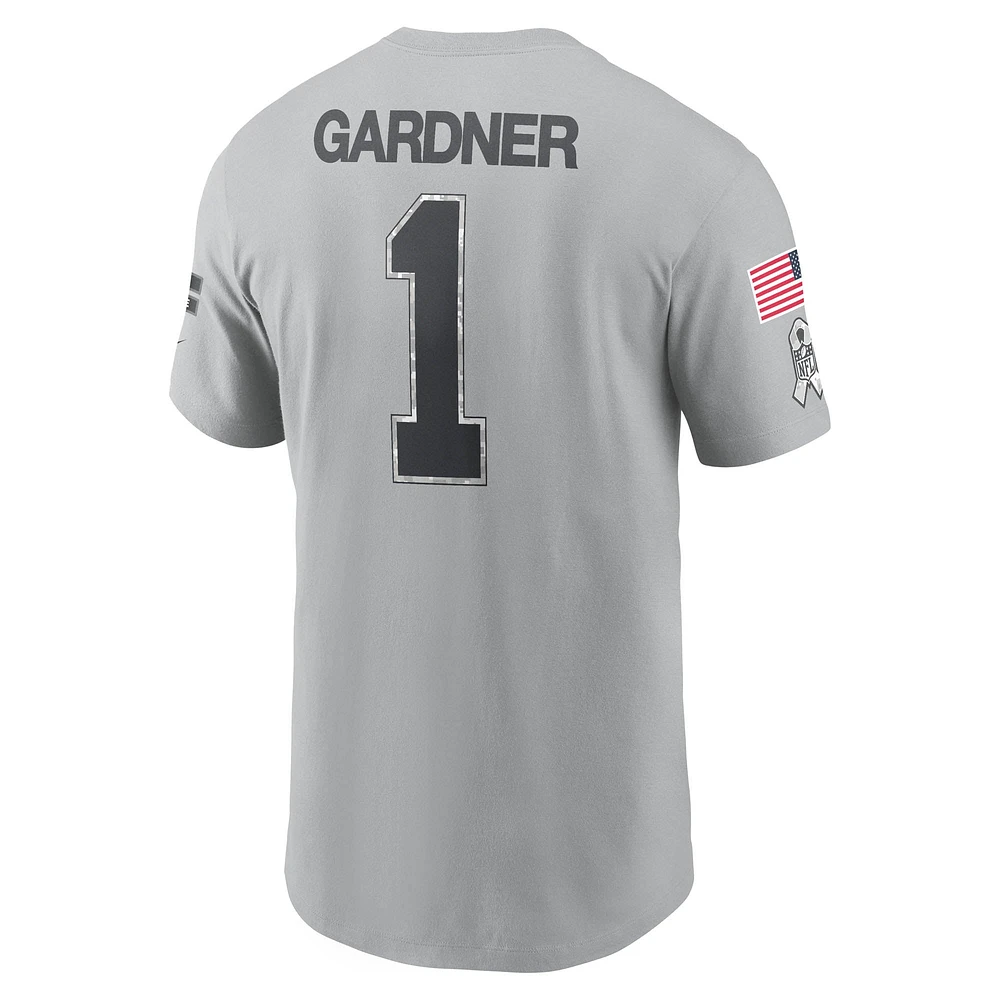 Men's Nike Ahmad Sauce Gardner Gray New York Jets 2024 Salute To Service Name & Number T-Shirt