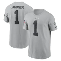 T-shirt Nike Ahmad Sauce Gardner pour homme, gris, New York Jets 2024 Salute To Service, nom et numéro