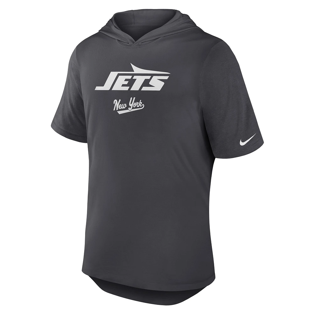 Men's Nike Anthracite New York Jets Tri-Blend Performance Hoodie T-Shirt