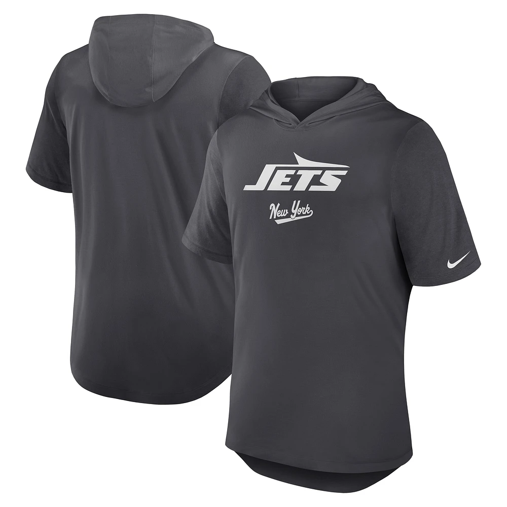 Men's Nike Anthracite New York Jets Tri-Blend Performance Hoodie T-Shirt