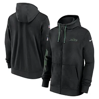 Sweat à capuche entièrement zippé Nike noir New York Jets 2024 Sideline Club pour homme