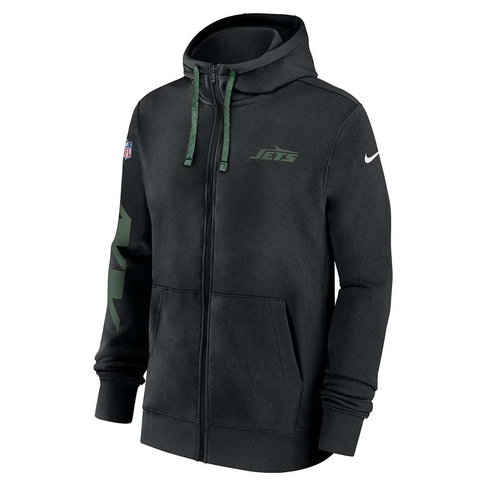 Sweat à capuche entièrement zippé Nike noir New York Jets 2024 Sideline Club pour homme