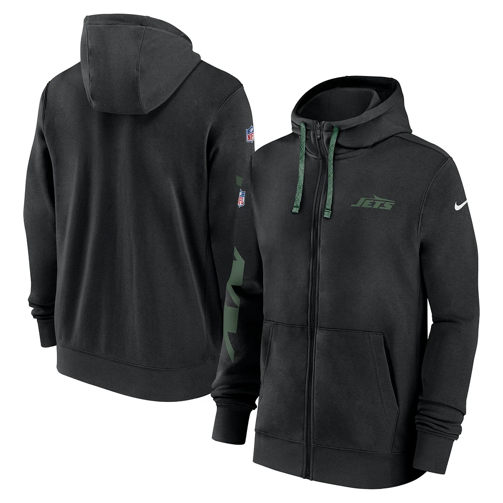 Sweat à capuche entièrement zippé Nike noir New York Jets 2024 Sideline Club pour homme