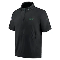 Men's Nike Black New York Jets 2024 Sideline Coach Short Sleeve Half-Zip Hoodie Jacket