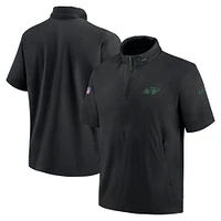 Men's Nike Black New York Jets 2024 Sideline Coach Short Sleeve Half-Zip Hoodie Jacket