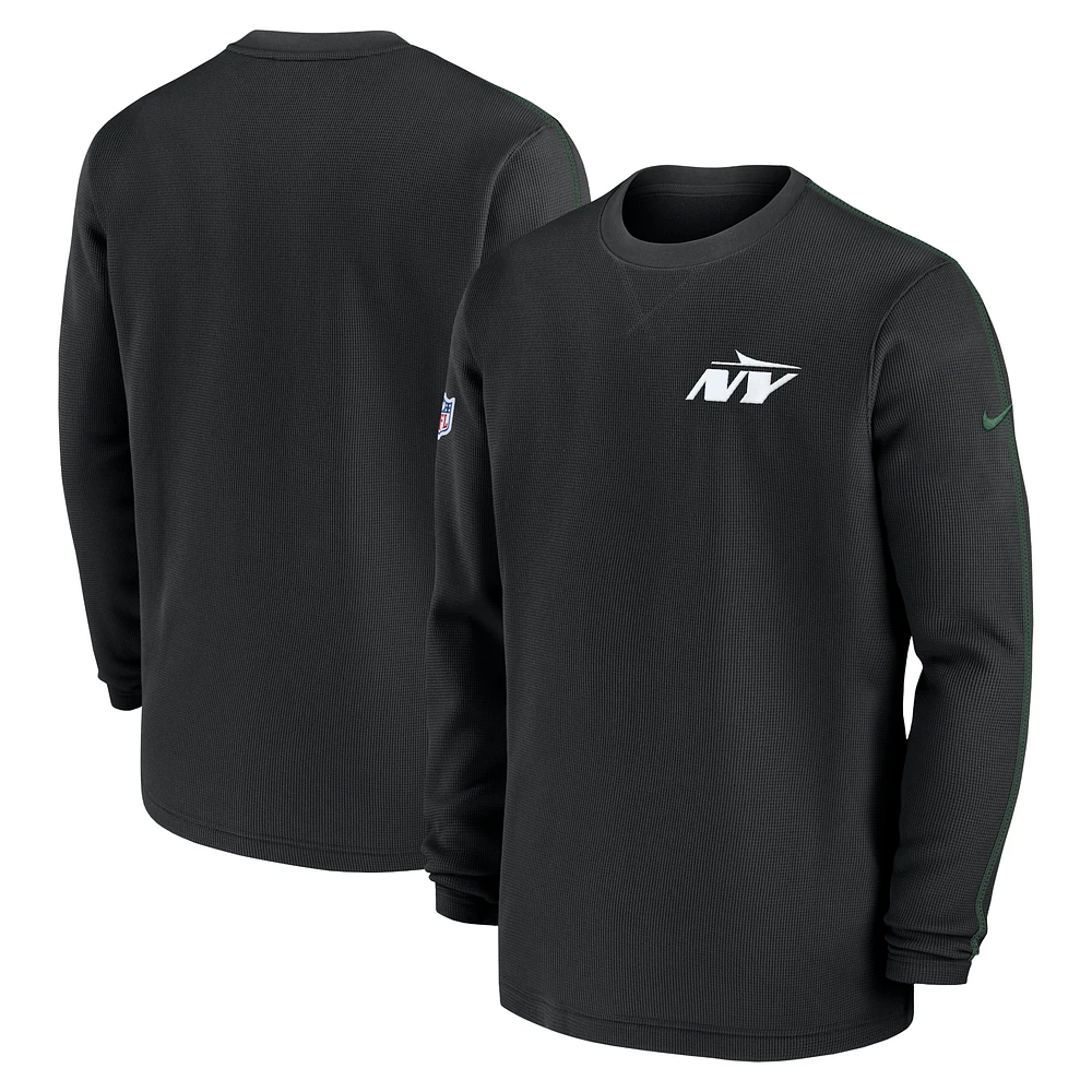 Haut à manches longues Nike noir New York Jets 2024 Sideline Coaches pour homme