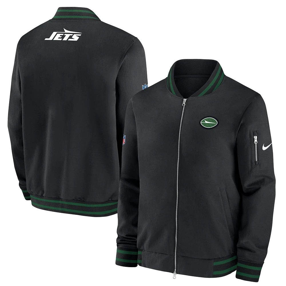 Veste aviateur entièrement zippée Nike New York Jets Coaches pour homme noire