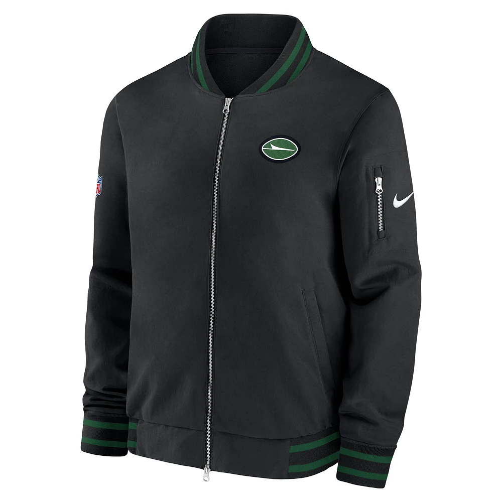Veste aviateur entièrement zippée Nike New York Jets Coaches pour homme noire