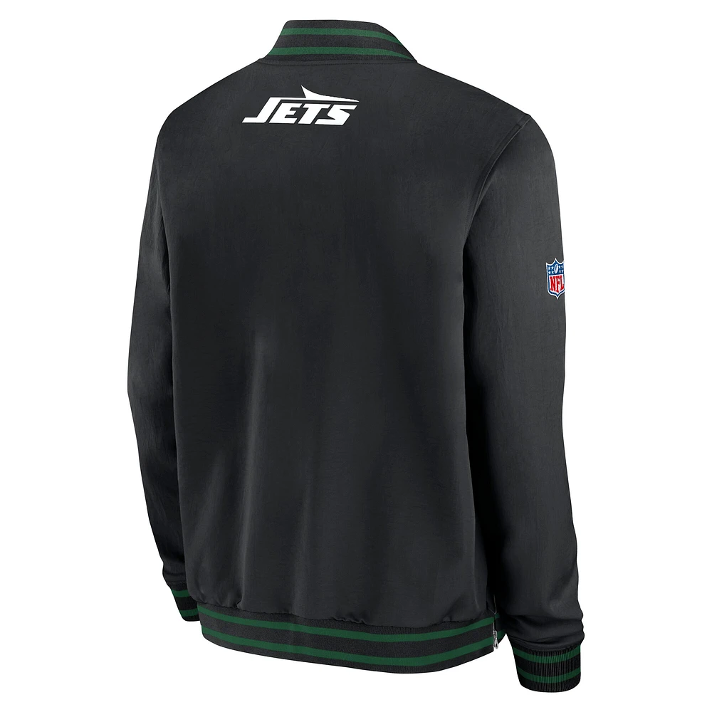 Veste aviateur entièrement zippée Nike New York Jets Coaches pour homme noire