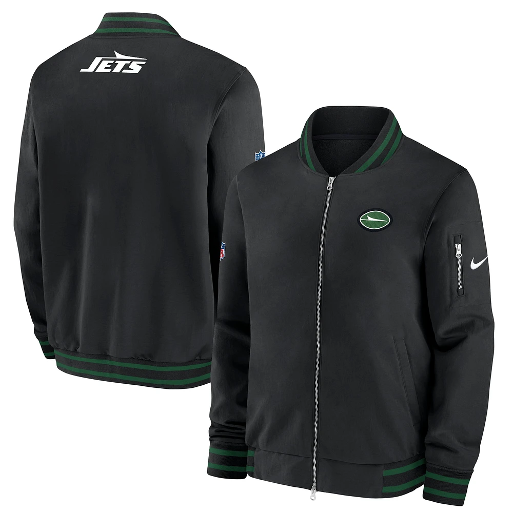 Veste aviateur entièrement zippée Nike New York Jets Coaches pour homme noire