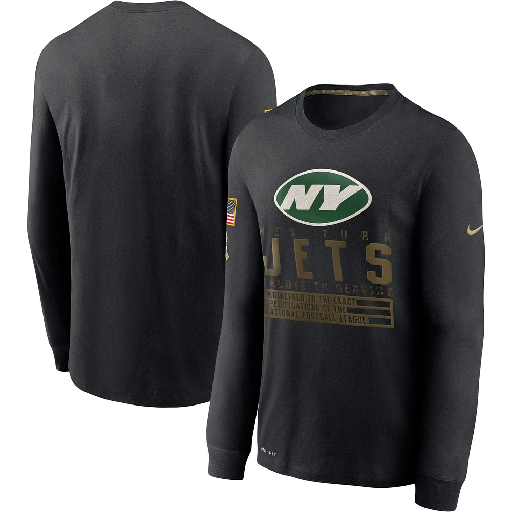 T-shirt à manches longues Nike pour hommes, noir, New York Jets Salute to Service Sideline Performance