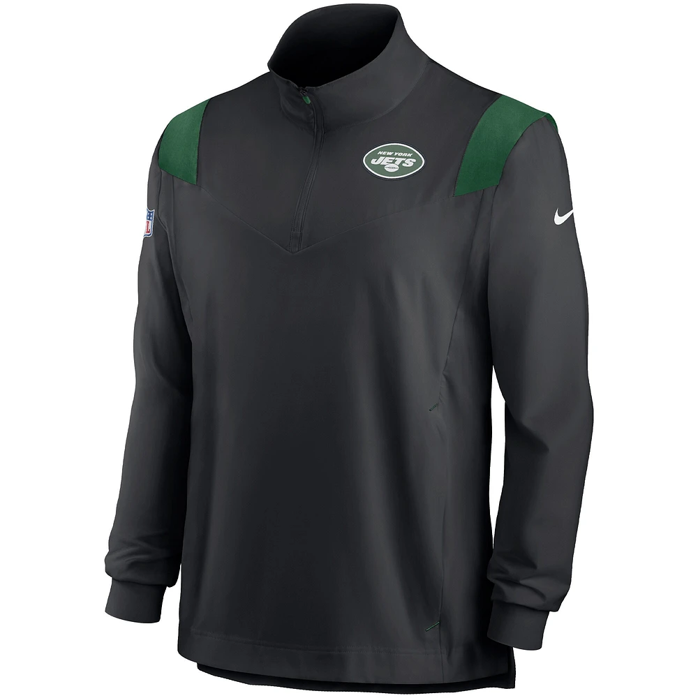 Men's Nike Black New York Jets Sideline Coach Chevron Lockup Quarter-Zip Long Sleeve Top