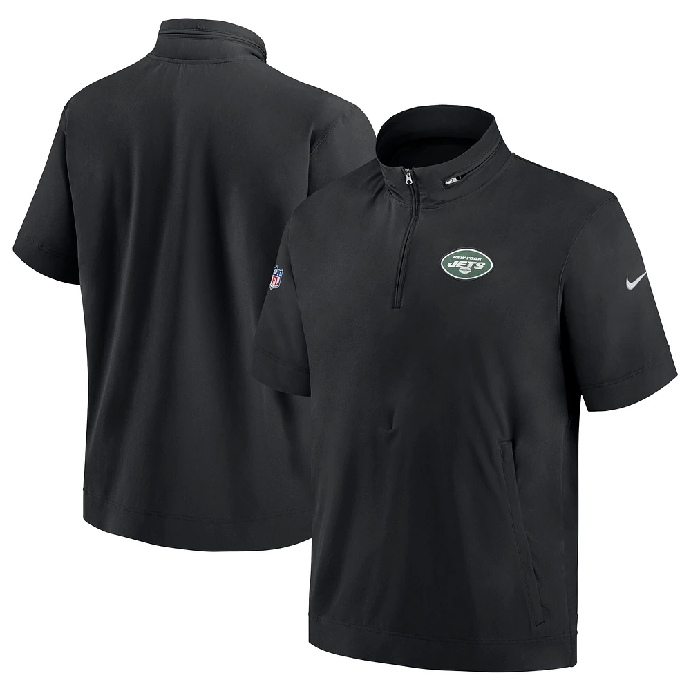 Nike New York Jets Sideline Coach Sweat à capuche et manches courtes quart de zip pour homme Noir