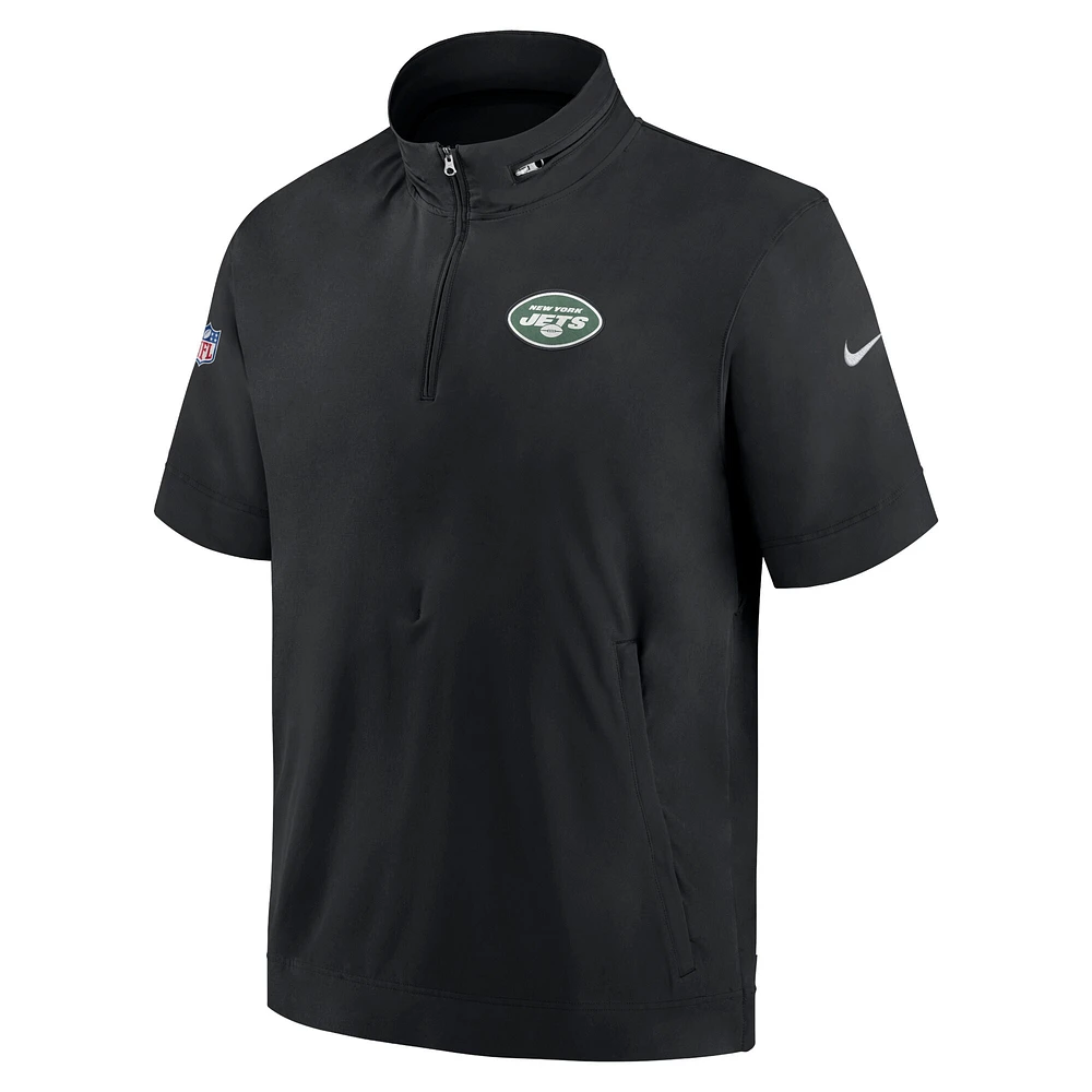 Nike New York Jets Sideline Coach Sweat à capuche et manches courtes quart de zip pour homme Noir