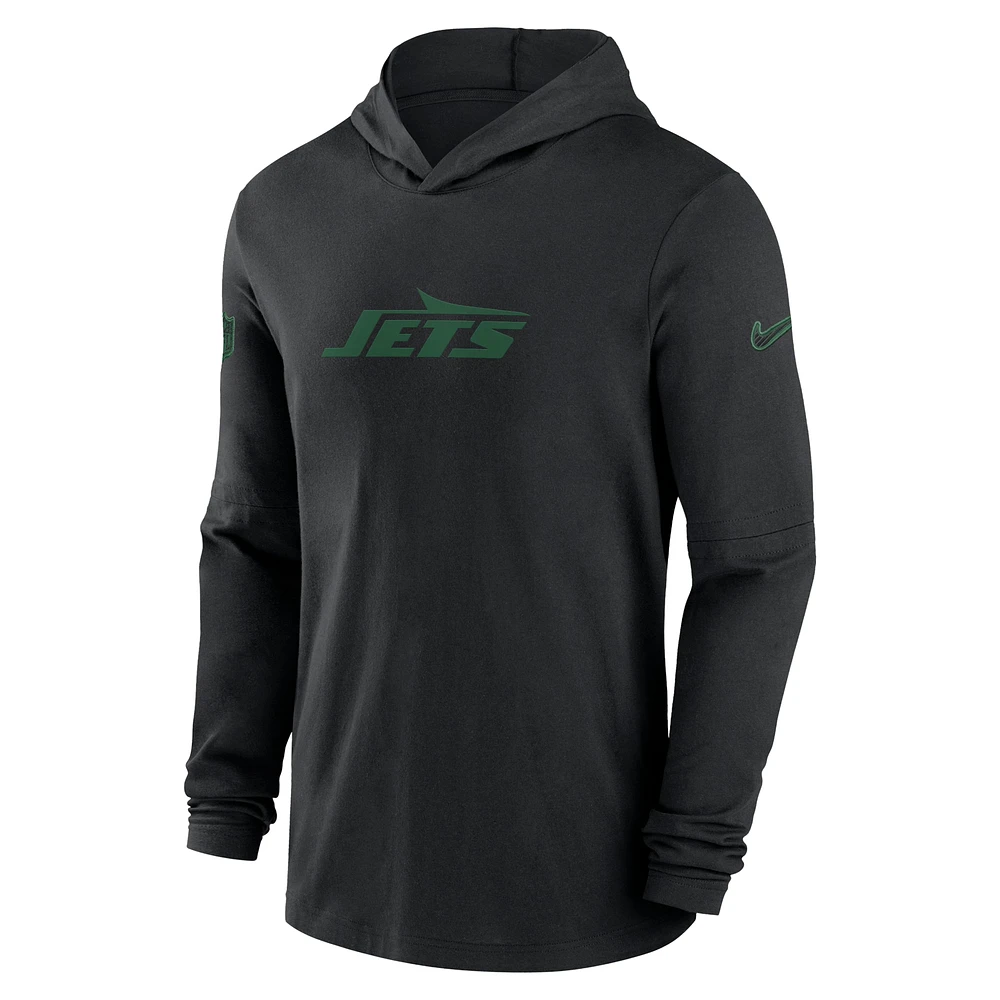 Men's Nike Black New York Jets Sideline Hoodie Performance Long Sleeve T-Shirt