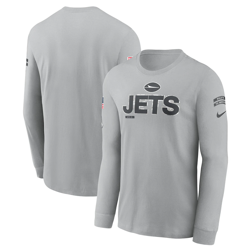 T-shirt à manches longues Nike gris New York Jets 2024 Salute To Service pour homme