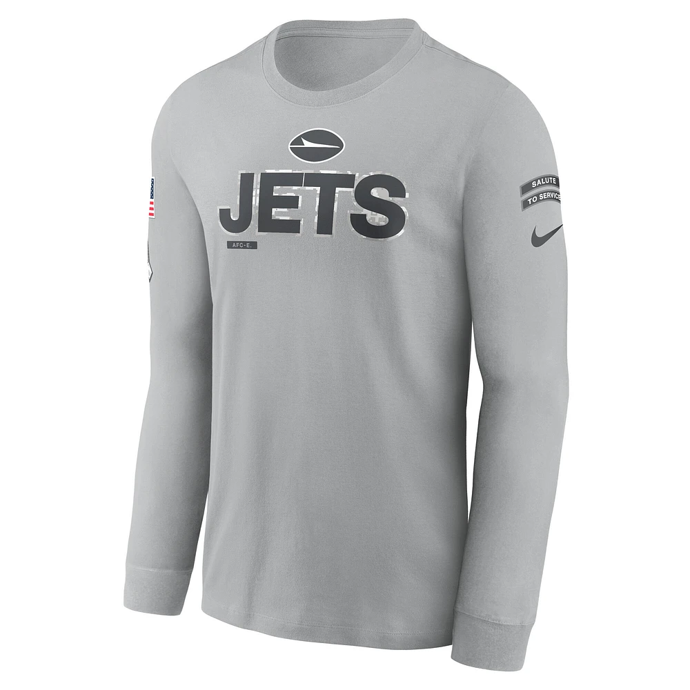 T-shirt à manches longues Nike gris New York Jets 2024 Salute To Service pour homme