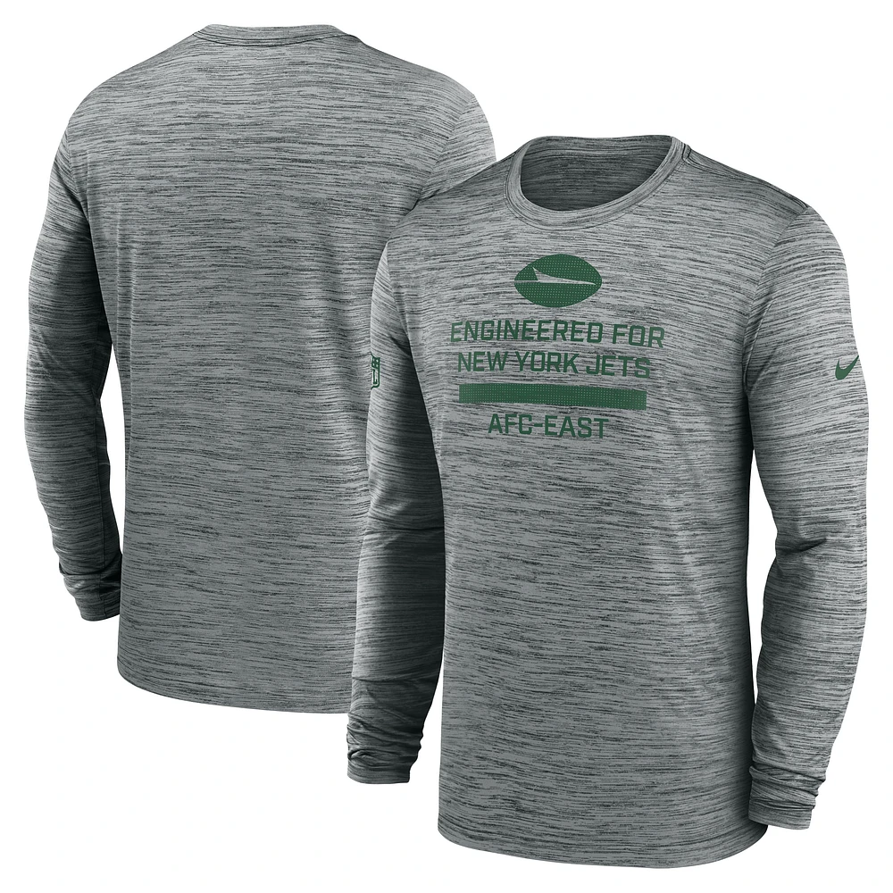 Men's Nike Gray New York Jets Sideline Velocity Performance Long Sleeve T-Shirt