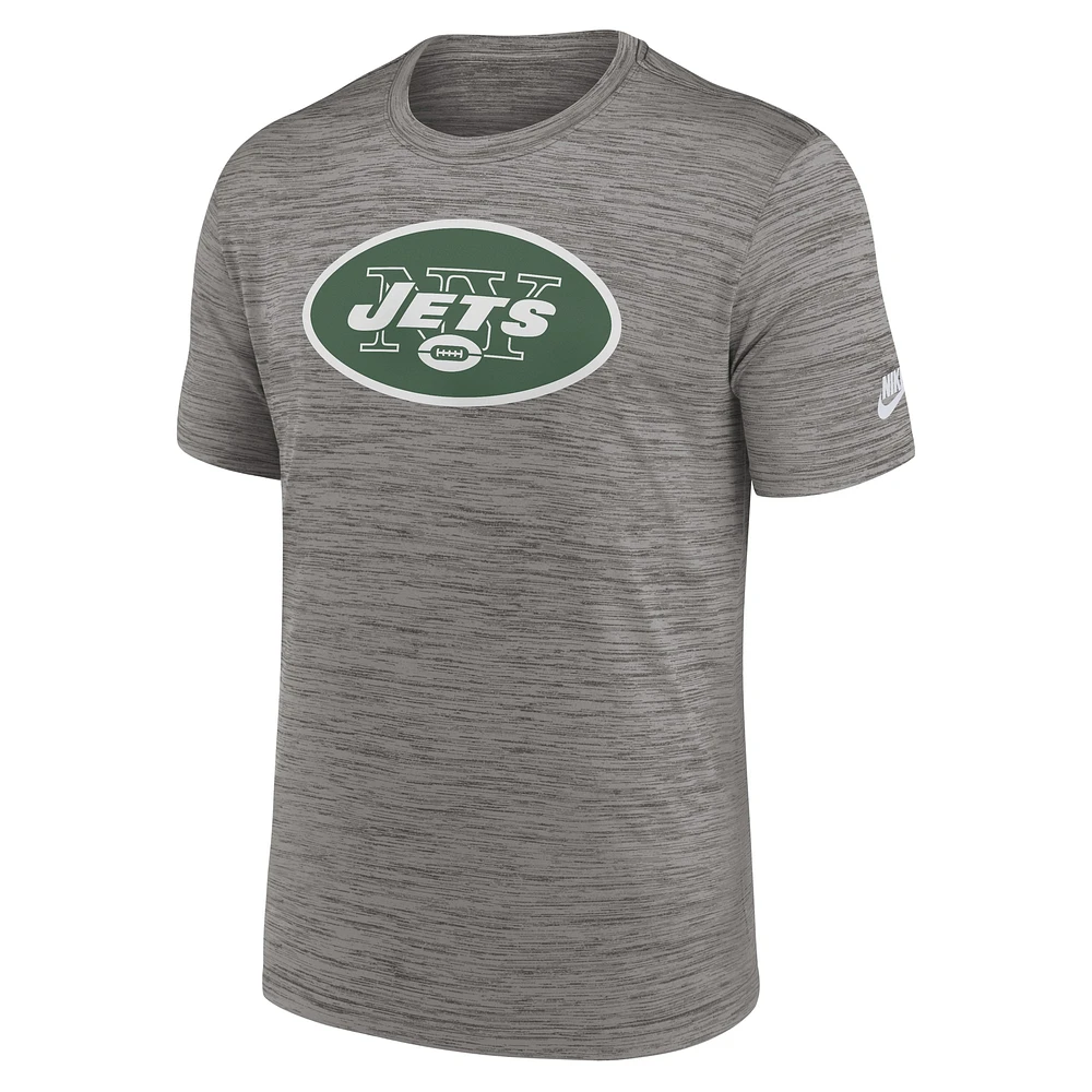 Men's Nike Gray New York Jets Sideline Velocity Throwback Logo Performance T-Shirt