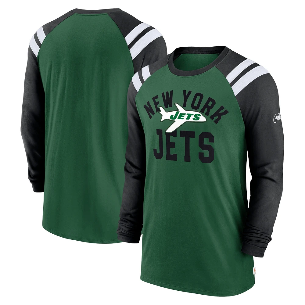 Men's Nike  Green/Black New York Jets Classic Arc Raglan Tri-Blend Long Sleeve T-Shirt