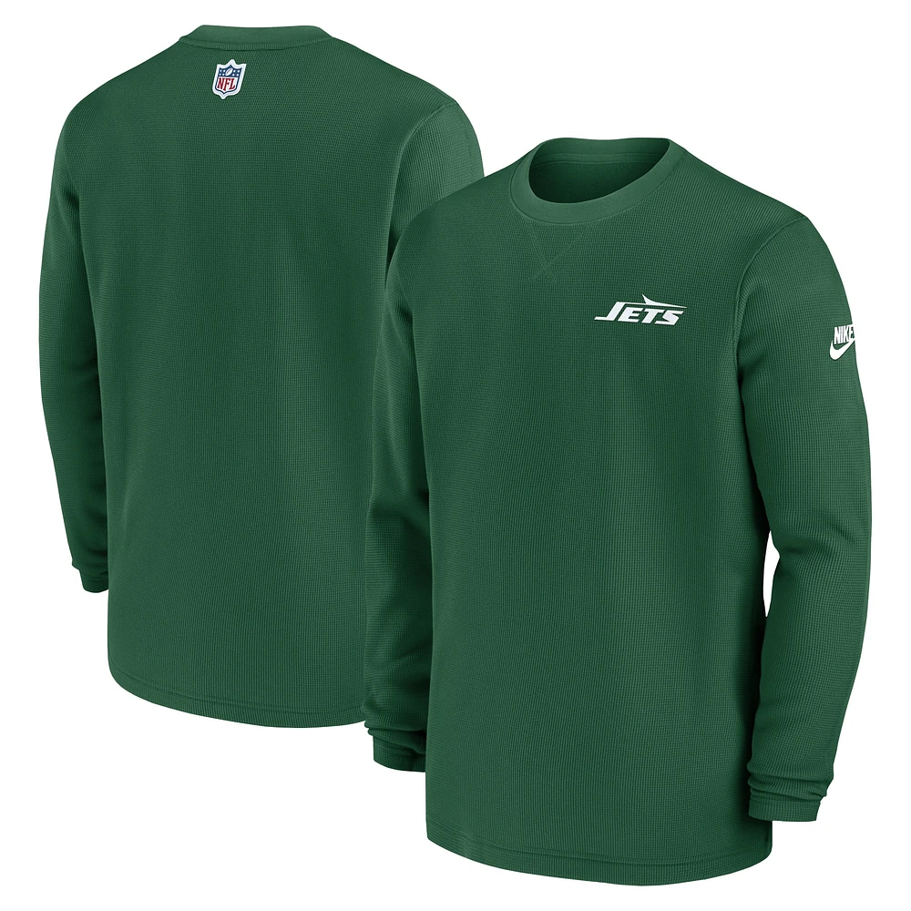 Men's Nike Green New York Jets Legacy Sideline Heavy Brushed Waffle Long Sleeve Top