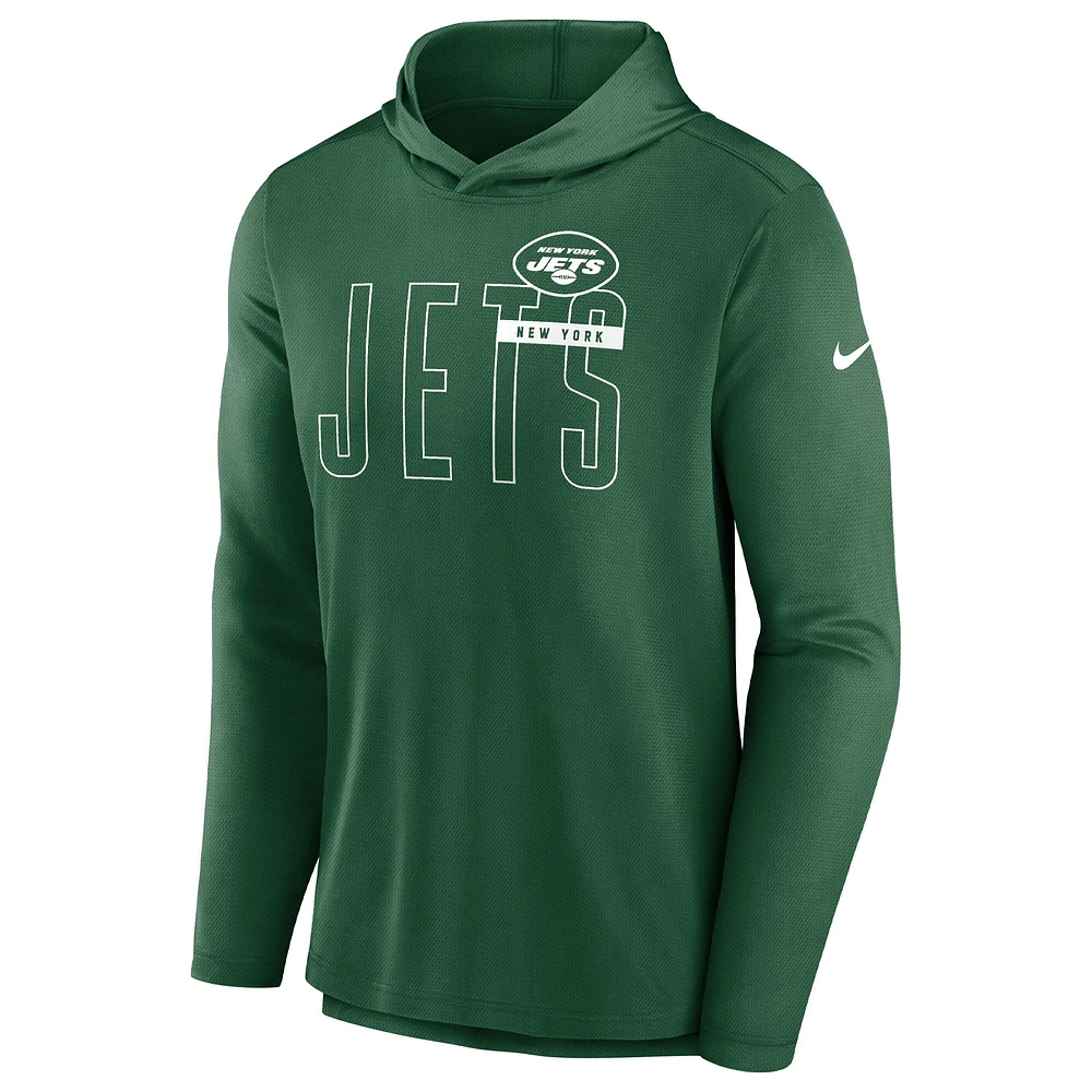 T-shirt à manches longues et capuche léger performant Nike New York Jets pour homme, vert