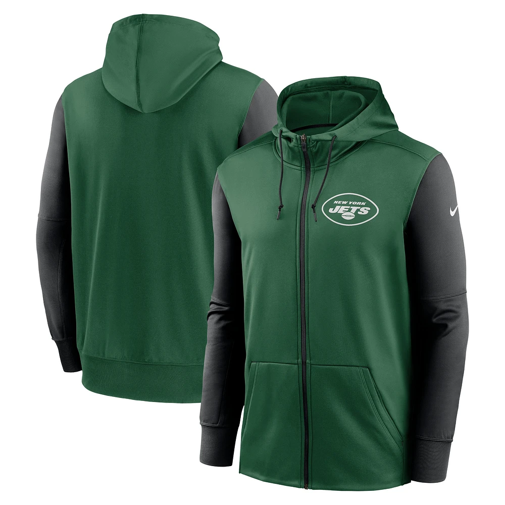 Sweat à capuche entièrement zippé Nike New York Jets Performance pour homme vert