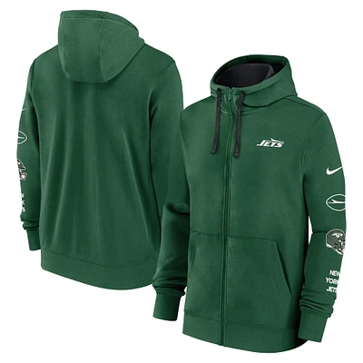 Sweat à capuche entièrement zippé Nike Green New York Jets Primetime Club pour homme