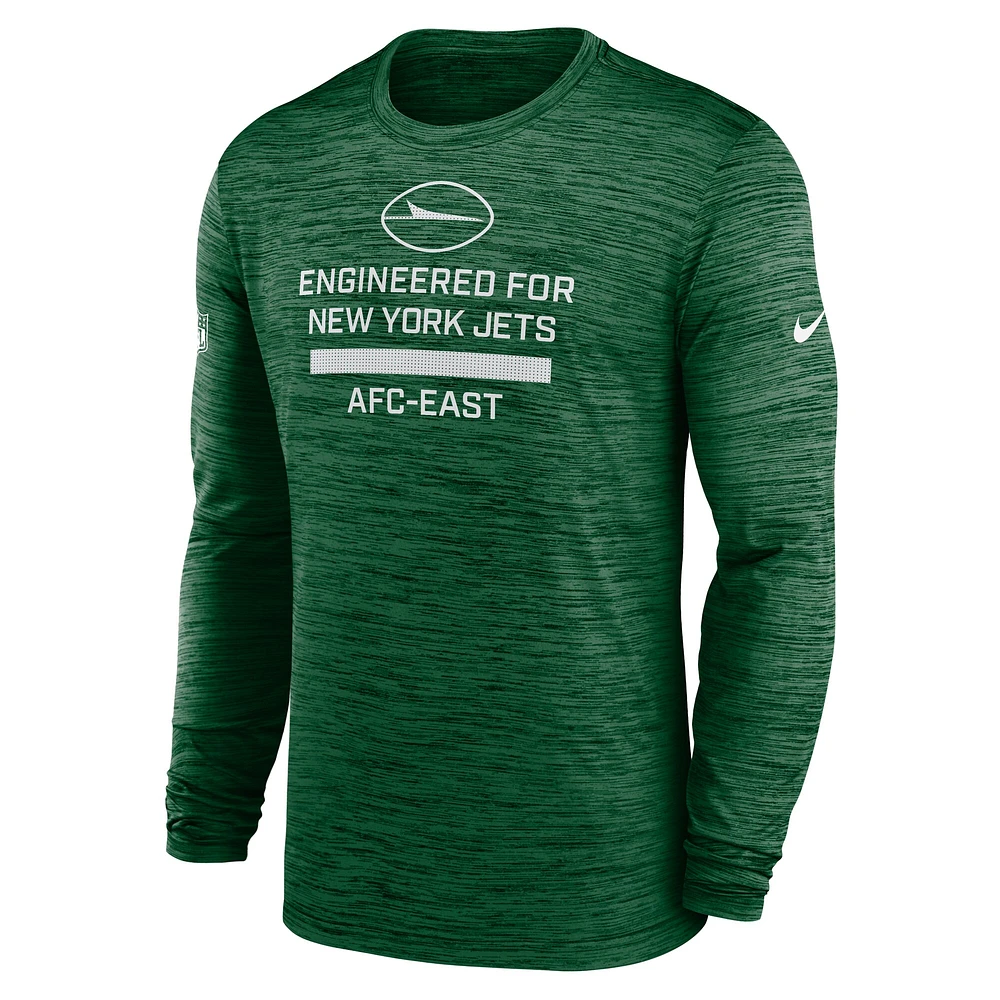 T-shirt Nike vert à manches longues pour homme, Sideline Velocity Performance, New York Jets