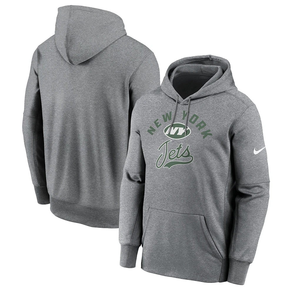 Sweat à capuche en polaire Nike New York Jets Performance gris chiné pour homme