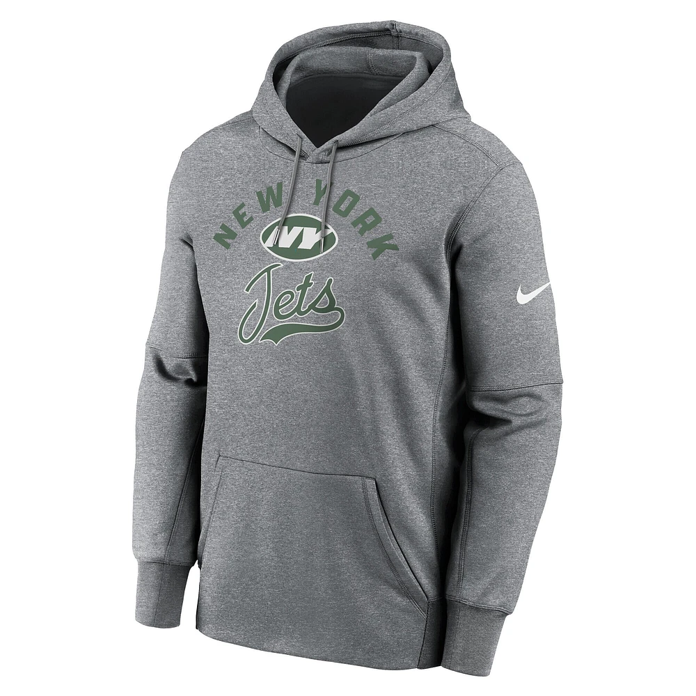 Sweat à capuche en polaire Nike New York Jets Performance gris chiné pour homme