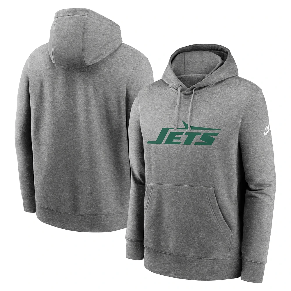 Sweat à capuche avec logo Nike Heather Grey New York Jets Rewind Club pour hommes