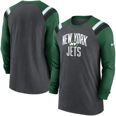 New York Jets Nike Tri-Blend Raglan Athletic Long Sleeve Fashion T-Shirt - Heathered Charcoal/Green