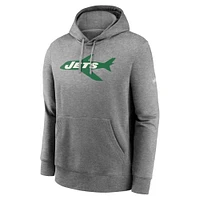 Men's Nike Heathered Gray New York Jets Rewind Club Fleece Pullover Hoodie