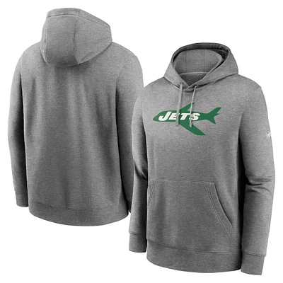 Men's Nike Heathered Gray New York Jets Rewind Club Fleece Pullover Hoodie